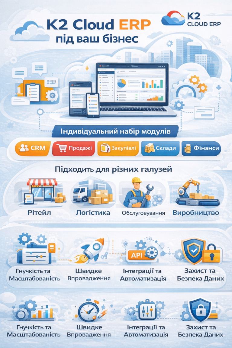 K2 ERP під ваш бізнес — спробуйте K2 ERP безкоштовно в хмарі: K2 ERP під ваш бізнес