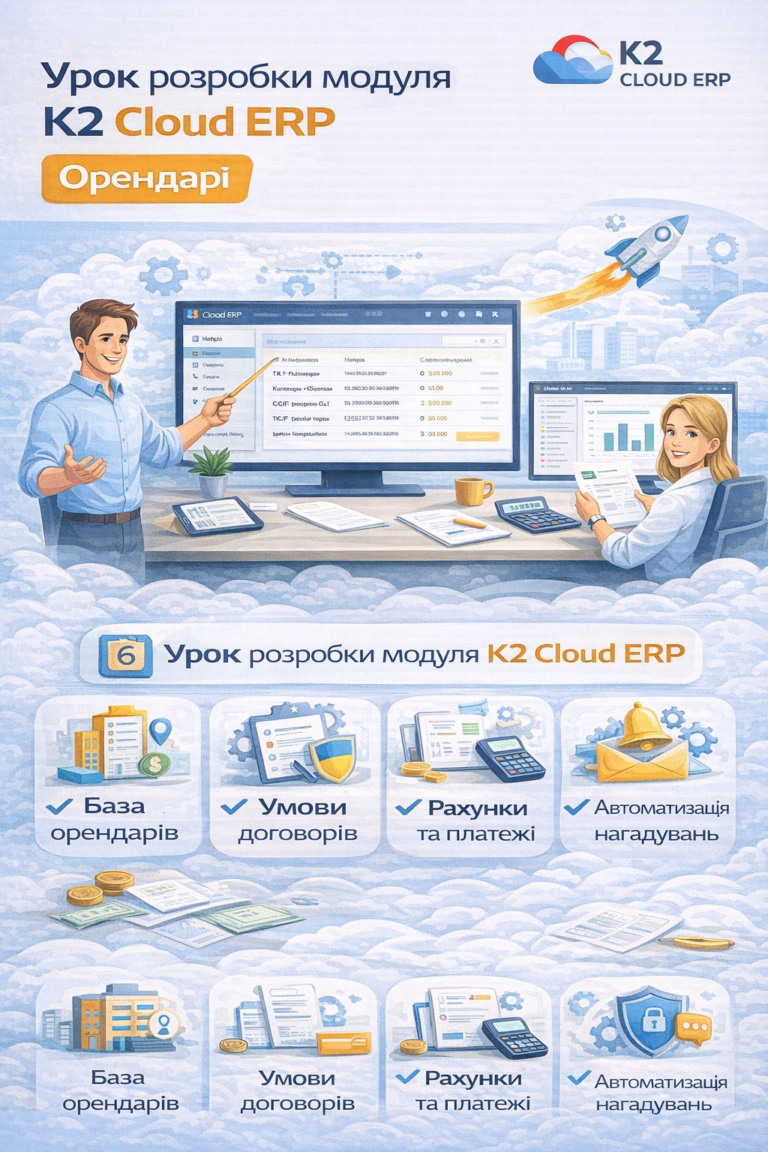 Швидка розробка в K2 ERP. Модуль Орендарі — спробуйте K2 ERP безкоштовно в хмарі: Швидка розробка в K2 ERP. Розділ системи