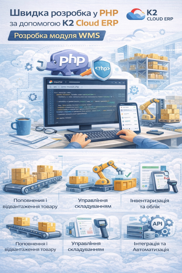 Швидка розробка в PHP за допомогою K2 ERP. Розробка модуля WMS — спробуйте K2 ERP безкоштов…: Швидка розробка в PHP за допомогою K2 ER
