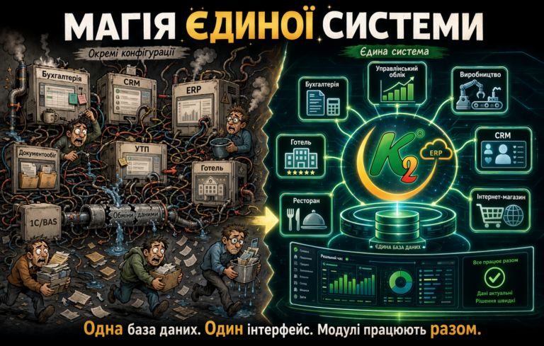 Магія єдиної системи: чому модульний стратегія K2 ERP у рази, десятки разів і навіть на порядки ефективніший за 1С/BAS