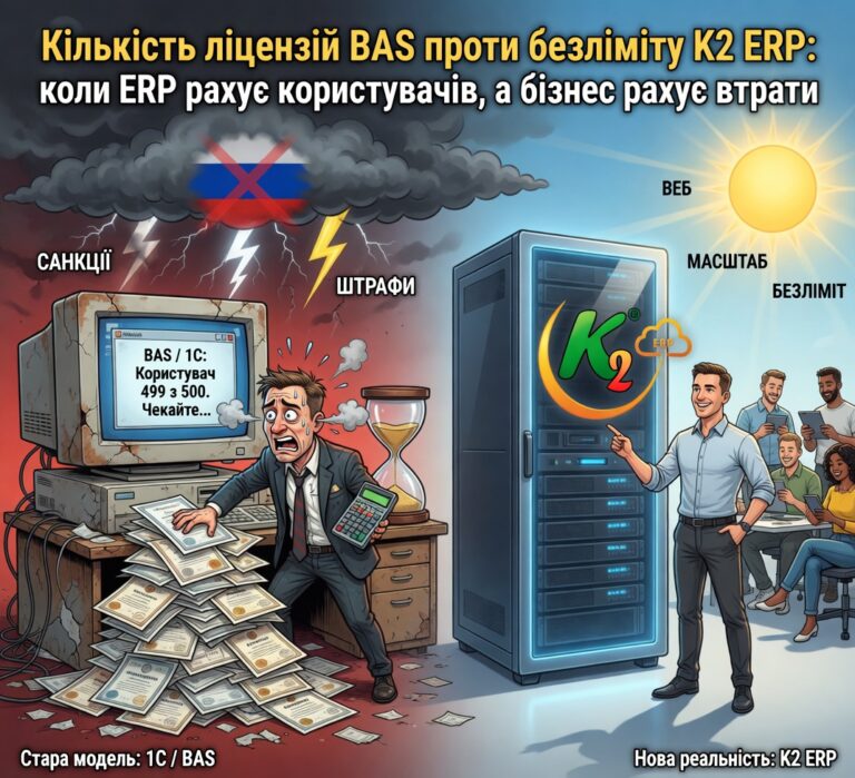 Кількість ліцензій BAS проти безліміту K2 ERP — спробуйте K2 ERP безкоштовно в хмарі: Кількість ліцензій BAS проти безліміту K